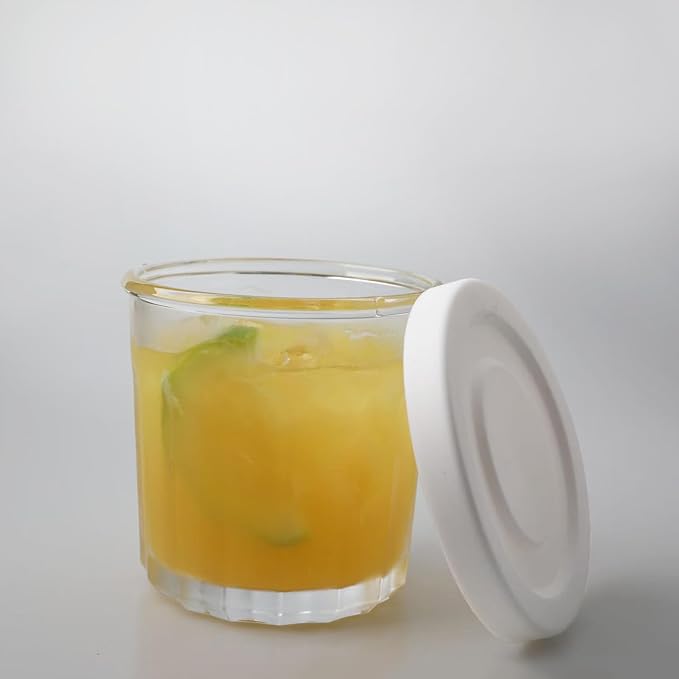 Working Glass Cups with Lids Set of 4,13.5oz Thick Drinking Glasses, Heavy Duty Glass Tumblers, Stackable Food Storage Jars,Clear Picardie Style Glassware