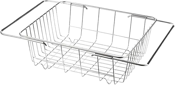 Stainless Steel Dish Drying Rack Over Sink - Kitchen Drainer Basket for Fruits, Vegetables, and Utensils