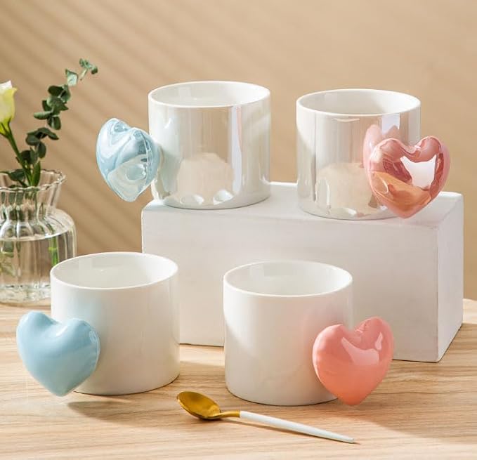 Pearl Ceramic Coffee Mug for Tea Latte Milk Cute Love Shape Cup for Home Office Women Gift 6.5 oz (love blue, 330 ml)