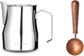Easyworkz Espresso Steaming Pitcher Stainless Steel 15 oz Latte Art Cup, Bundled with Easyworkz Retro Stainless Steel Coffee Spoon with Black Walnut Handle,10g - Measuring Spoon (Rose Gold)