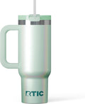 RTIC 30 oz Road Trip Tumbler Double-Walled Ceramic Lined InsulatedStainless Steel Portable Travel Coffee Mug Cup with Lid, Handle and Straw, Fresh Mint Glitter