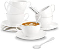 Foraineam Espresso Cups with Saucers and Spoons, 6 oz White Tea Cup Set, Porcelain Coffee Cup and Saucer Set with Stainless Steel Spoon for Specialty Coffee Drinks, Latte, Cafe Mocha and Tea, Set of 6