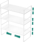 SUZLON Expandable Cabinet Shelf Organizer Rack, Stackable Kitchen Counter Storage Shelves Stand, Adjustable Height Pantry Shelf Spice Rack, Heavy Duty Nonslip White Small 3Pack