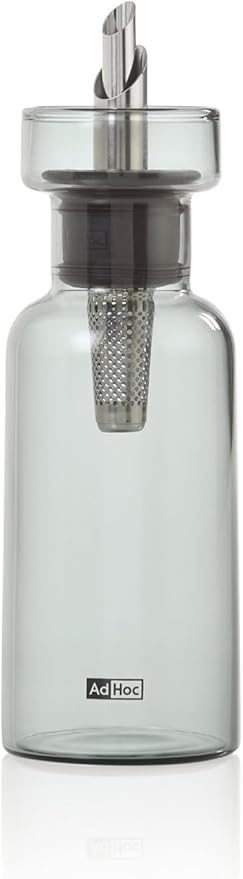 AdHoc AromaPour Oil & Vinegar Dispenser - Reusable, No-Drip Glass Container with Stainless Steel Filter - Dishwasher Safe - 4 oz