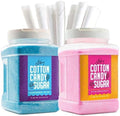 The Candery Cotton Candy Floss Sugar 32oz (2-Pack) Includes 100 Premium Cones | Raspberry Blue and Strawberry | Plastic, Reusable Jars | Easy Pour Spout or Scoop | Includes Scooper | 2 LBS Jars