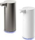 mooas Automatic Foaming Hand Soap Dispenser 2 Set (White & Metal) Stainless Steel Rechargeable 2 Level Adjustable Touchless Soap Dispensers for Kitchen, Bathroom, Commercial 9.4oz Each