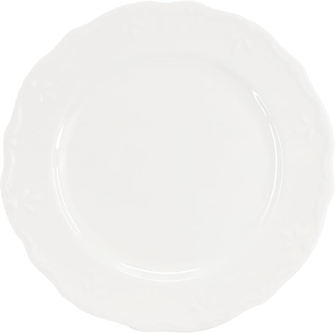 Elama Henryi 6 Piece Embossed Rim Detail Porcelain White Dinner Plate Set, Tableware Set, Serveware (6 Pc Dinner Plate)