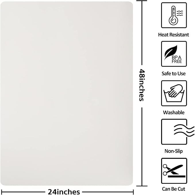 Silicone Mat Heat Resistant Mats for Countertop, Multipurpose Large Silicone Mats for Crafts Kitchen Workbench Size 48x24 inches Thick 2mm,Rolled Package,Beige