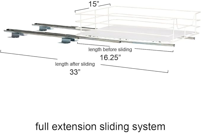 Household Essentials Glidez Paint-Finished Steel Pull-Out/Slide-Out Storage Organizer with Plastic Liner - Under Cabinet or Wire Shelf Use - 1-Tier Design - Fits Standard Size Cabinet or Shelf, White