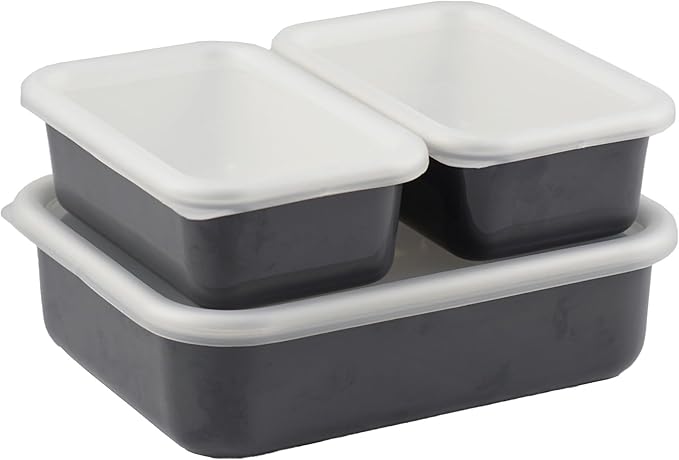 [Amazon.co.jp Limited] Fuji Hollow Shallow Square Containers, Set of 3, 1.35 L x 1, 0.45 L x 2 Cool Gray, Freezer Safe (Cold Resistance Temperature - 4°F (-20°C), Main Unit, Oven Safe (Except Lid), 2