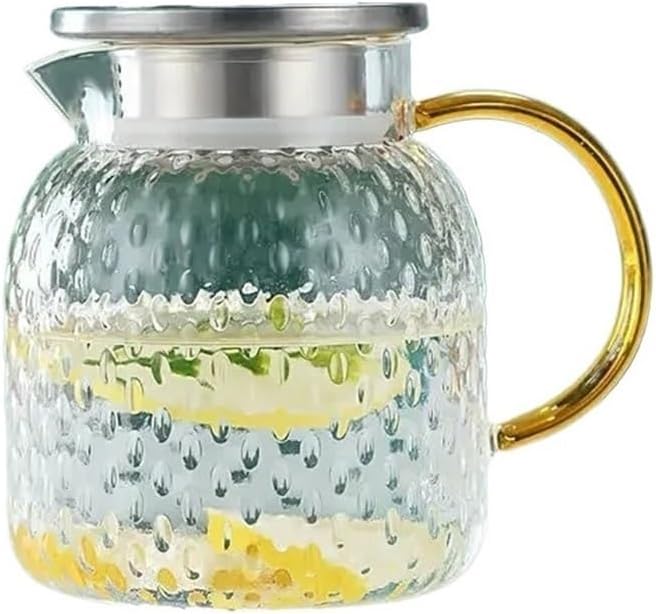Water Pitcher Glass Water Pitcher with Filter Lid and Pouring Spout Heat Resistant Carafe for Hot Cold Beverages Homemade Ice Tea Bottle Glass Pot(1.5L)