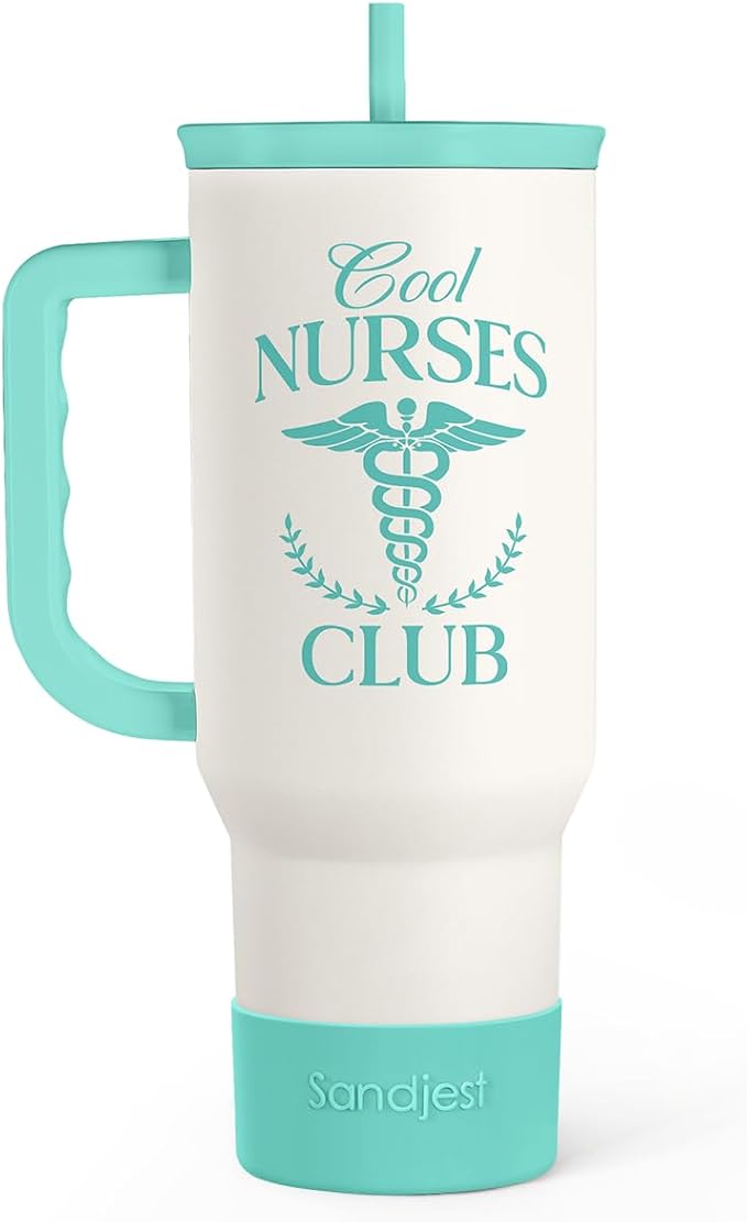 SANDJEST Nurse Gift for Women, Nutrition Facts Tumbler with Handle, Insulated Stainless Steel Travel Coffee Mug for Nursing Friends, Aprreciation Gifts for Nurse Week, Birthday, Christmas, 40oz