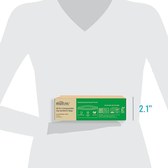 BEIDOU-PAC Compostable Sandwich Food Storage Freezer Bags, 80 Count | 2 Mil | 6.5 IN x 5.8 IN, Freshness Easy Open Biodegradable Eco-Friendly Reclosable Compost Zip Bags