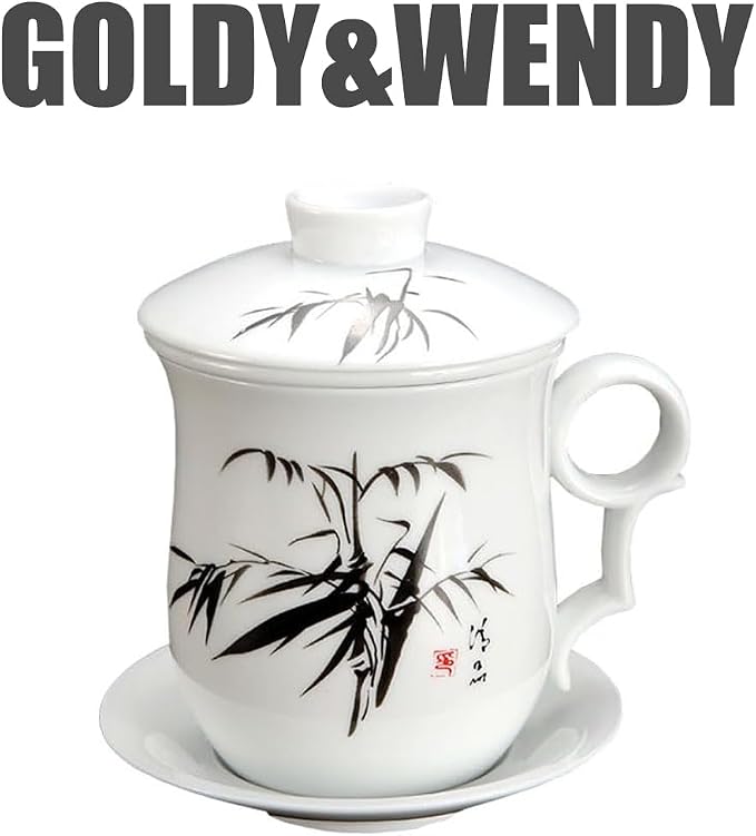GOLDY&WENDY 4 Pieces Chinese Ceramic Tea Cup Sets Anti-scalding Handle Design Coffee Mug Porcelain Personal Tea Cup