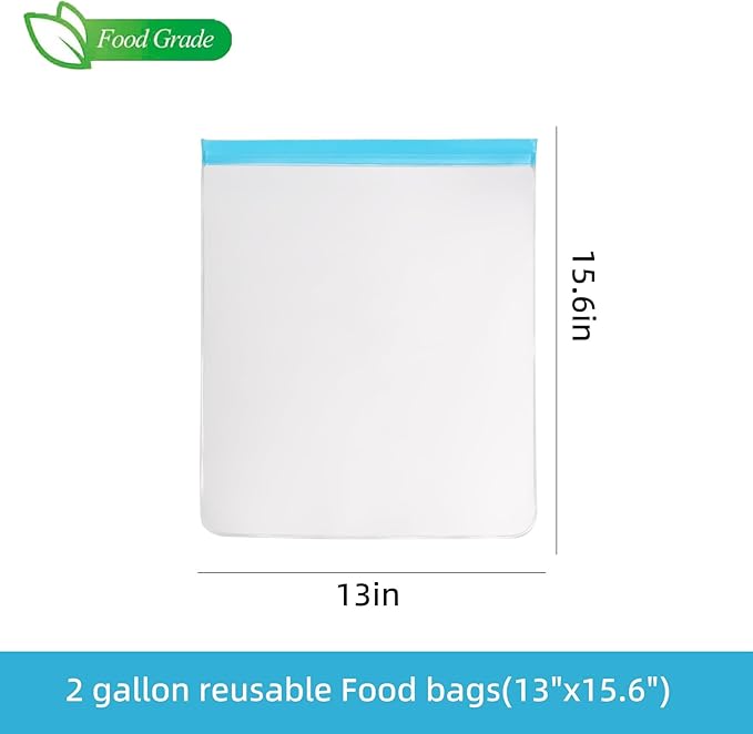 Reusable 2 Gallon Freezer Bags, Reusable Freezer Bags 2 Gallon Capacity 13"x15.6", Leakproof BPA Free Food Storage Bags for Marinate Meats, Vegetables, Home Organization (Multicolor 8 Pack)