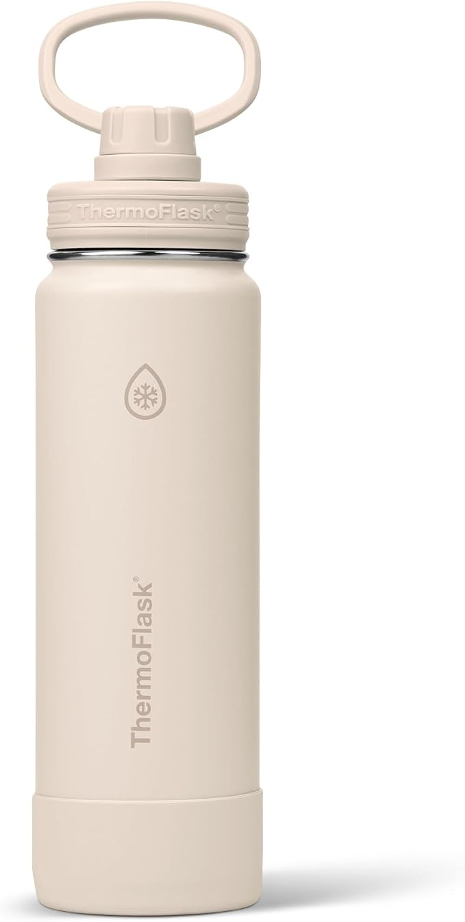 ThermoFlask Insulated Water Bottle with Spout Lid (24 oz, Sand) - Leakproof, Stainless Steel Water Bottle for Cold & Hot Drinks, Travel & Daily Hydration