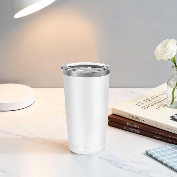 YOUKE OLA 20 Pack Stainless Steel Tumbler Bulk Insulated Vacuum Travel Mug Powder Coated Coffee Mug Gift for Laser Engrave, 20oz White