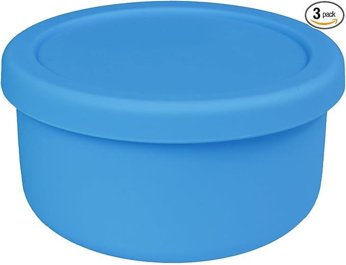 XU&PEIQI 24fl oz (700ml) Silicone Food Storage Containers, Round Bowls with Lids - Kitchen Serving, Salad & Lunch Containers - Airtight, BPA-Free, Microwave, Fridge & Dishwasher Safe (Ocean blue,3P)