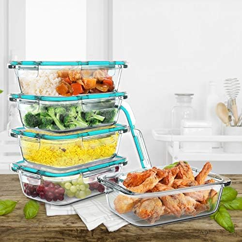 Classic Cuisine Glass Food Storage Containers-5, One Compartment Portion Control Meal Prep Glassware with Snap Shut Lids-Microwave, Dishwasher Safe Clear
