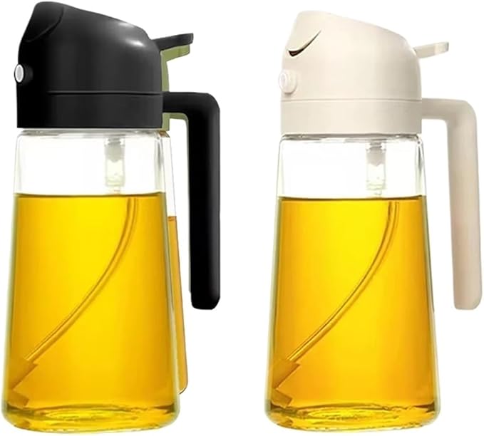 Oil Sprayer, 2-in-1 Sprayer Pourer Oil Empty Bottle Plastic Container Dispenser Vaporizer Kitchen Barbecue Camping Cooking Utensils,for Kitchen, Air Fryer(Black White)
