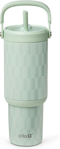 Ello Oasis Go+ 26oz Tumbler with Top Handle and Retracting Straw | Reusable Insulated Stainless Steel Cup, 100% Leakproof Water Bottle, 24 Hours Cold, Cup Holder Friendly For Travel | Jadeglow
