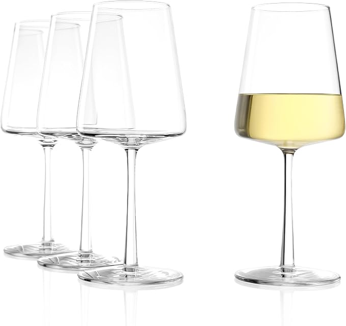 Stölzle Lausitz White Wine Glasses Power Set of 4, 13 1/2 oz – Modern Wine Glasses for Maximum Aroma Enhancement – Elegant Crystal White Wine Goblets – Dishwasher- & Shock-Resistant, Made in Germany