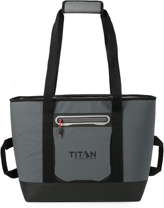 Titan by Arctic Zone Soft Sided Cooler Tote, Insulated Bag with Handle, Shoulder Strap, and Zipper for Lunch, Picnic, and Travel, 30 Can Capacity