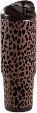 HydroJug Ease2o Water Bottle with Straw & Chug Lid, Stainless Steel, Vented Cap to Help Reduce Pressure, Water-Level Window, Cup Holder Friendly, Non-Slip Base – 40oz, Brown Leopard