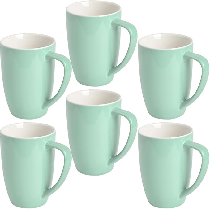 homEdge Porcelain Mug Set, 16 Ounces Cup for Tea, Latte, Mocha, Hot Chocolate, Set of 6, Turquoise