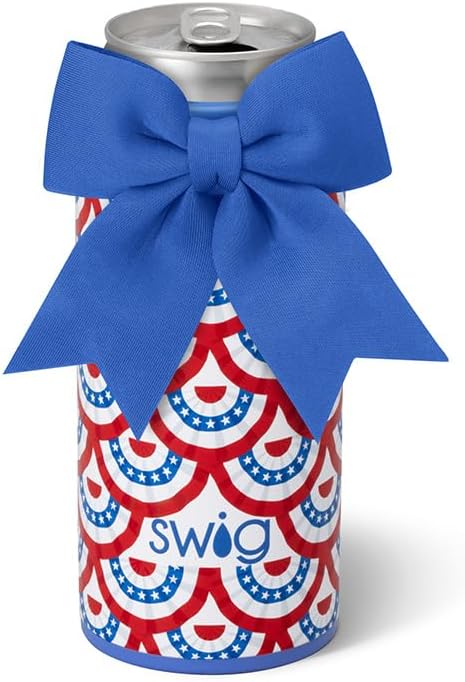 Swig Life Skinny Can Cooler, 12oz Insulated Slim Can Holder, Stainless Steel Cans Cooler, Covers for Tall Beer Bottles, Beach Accessories for Women (Liberty Belle)