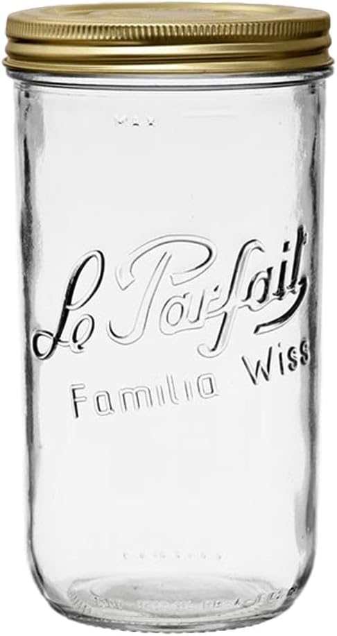 Le Parfait Familia Wiss 48oz (1.5L) Wide Mouth Glass Canning Jar – 1PK Made in France, Airtight 2-Piece Lid, Reusable Zero Waste & Eco-Friendly for Kitchen Storage, Meal Prep & Fermentation