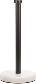 Kitchen Paper Towel Holder Countertop, Black Stainless Steel Rod, White Weighted Natural Marble Base, Heavy Duty Standing Paper Towel Roll Holders Easy One Hand Tear