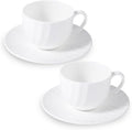 Fine Bone China Cappuccino Cups with Saucers Set of 2, 7 Oz Lightweight Coffee Tea Cups, Spiral Pattern Espresso Cups for Latte, Mocha, Macchiato, Afternoon Tea Gift