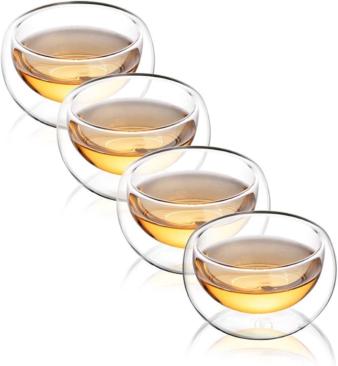 CNGLASS 30.4oz Glass Teapot Stovetop Safe and 5.1oz(4-pack) Glass Teacups