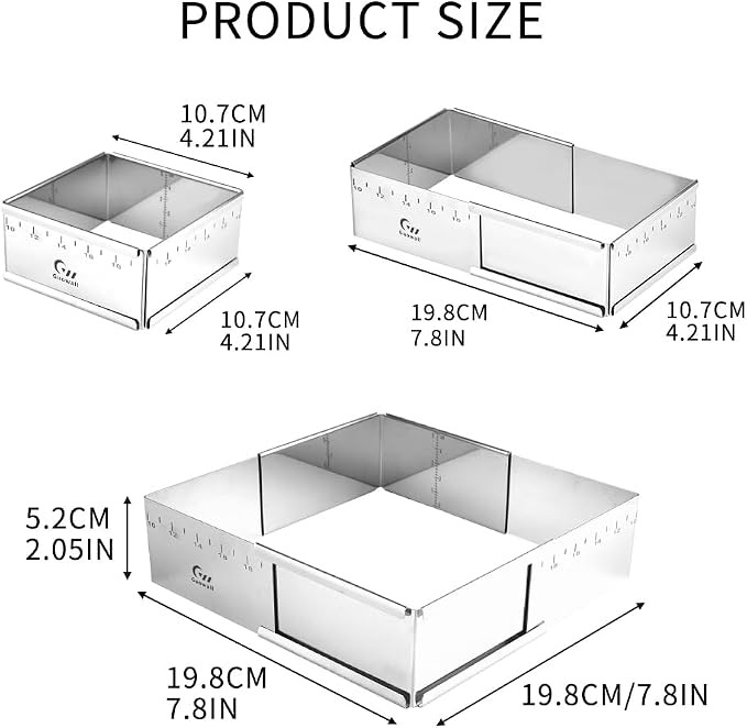Stainless Steel Extensible Cake Ring Detachable Square Cake Mold Mousse Ring Nonstick Cheesecake Mould Pastry Shaping for Baking - 4.2 x 4.2 × 2 inch