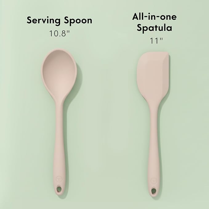 NonToxic Platinum Silicone Utensils, 100% Plastic-Free, 2-Pcs, Beige | LFGB-certified platinum silicone. Solid steel core, no hidden plastics. 500°F heat resistant. Non-scratch. Dishwasher safe