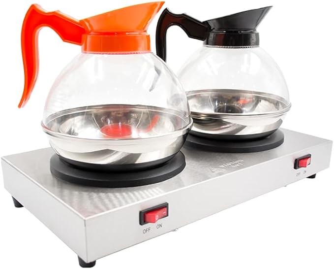 Commercial Coffee Decanter Warm Plate (Dual Plate), Stainless Steel Structure with Non-Stick Aluminum Plate Shaped for Standard Decanter, Ideal for Cafe, Break Room, Buffet, Event and Commercial Use