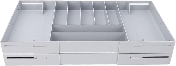 TOPINCN 2 Tier Collapsible Multi Level Drawer Organizer Tray, Folding Smart Drawer Storage, Expandable for Makeup, Jewelry, Silverware, Utensils, Kitchen Office Supplies (Gray)