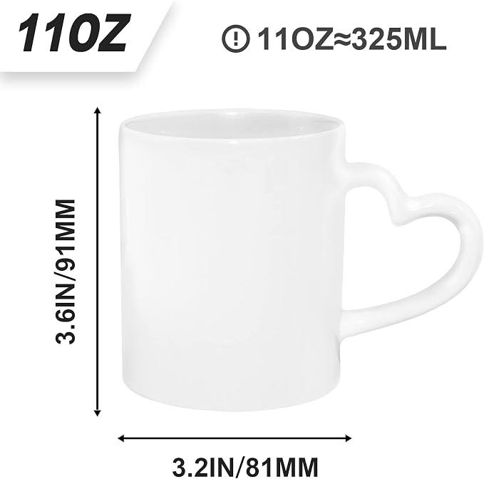 MR.R Set of 36PCS Sublimation Blanks Dishwasher Heart Handle White Ceramic Coffee Mugs 11oz Blank Dishwasher Ceramic Classic Drinking Cup Mug with Heart Handle For Milk Tea Cola Waterâ€¦