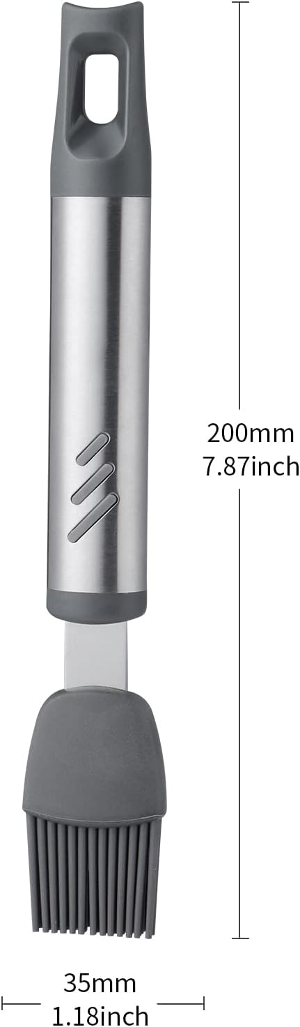 Set of 2 Stainless Steel Spatula Tongs for Cooking and Grilling, 7.67 Inch Pastry Brush Silicone Basting Brush, Comfortable Grip, Dishwasher Safe