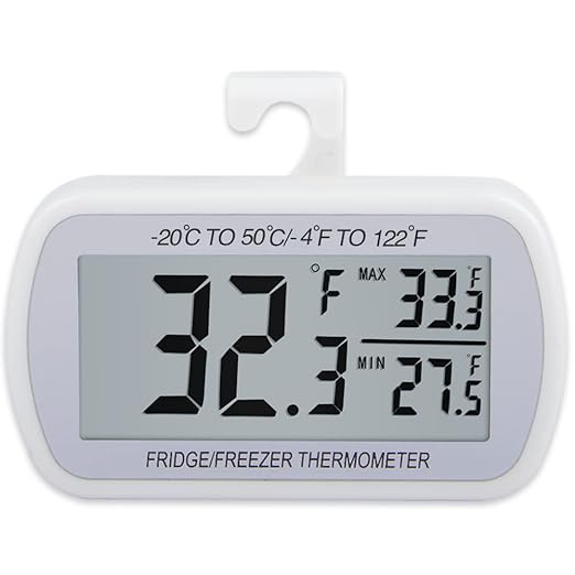 AEVETE Waterproof Digital Refrigerator Thermometer Large LCD, Freezer Room Thermometer with Magnetic Back, No Frills Easy to Read