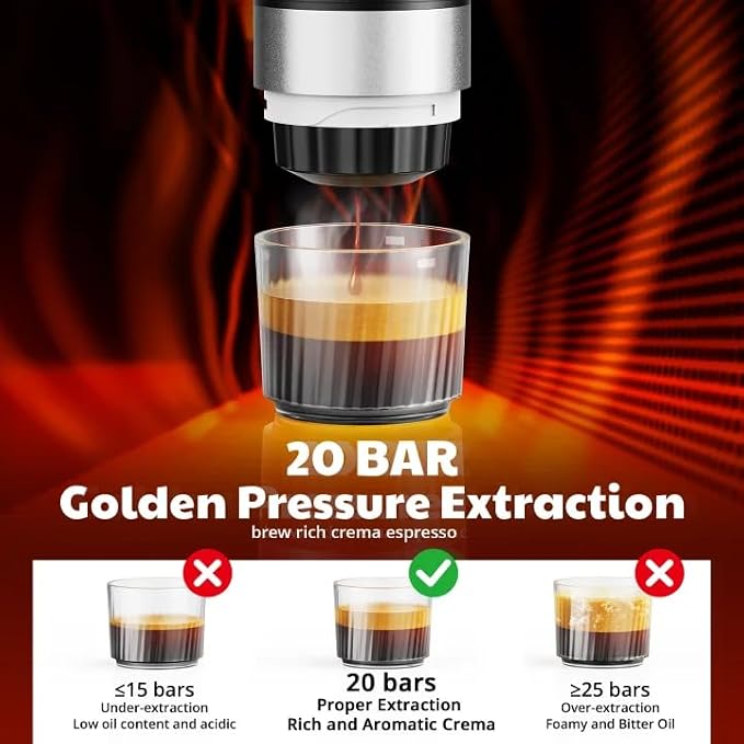 Portable Espresso Maker with Removeable Battery, Portable Espresso Machine with USB-C, 3-in-1 Small Espresso Machine with Ground Coffee & Capsules (NS＆DG) for RV, Hiking (Black)