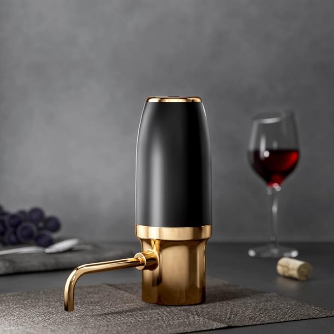 Sip & Shimmer Electric Wine Aerator, Modern Aerator, Electric Wine Dispenser, Black & Gold Wine Pourer, Automatic Wine Pump, Re-chargeable, Wine Gift, Valentines Day Gift for Him