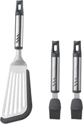 12.6" Stainless Steel Slotted Fish Spatula with Silicone Edge for Non-Stick Pan, 7.67 Inch Silicone Basting Pastry Brush For Baking, Dishwasher Safe
