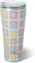 Swig Life 32oz Insulated Tumbler, Travel Coffee Tumbler with Lid, Cup Holder Friendly Travel Coffee Mug, Stainless Steel, 32 oz, Reusable Insulated Mug with Lid (Granny Squares)