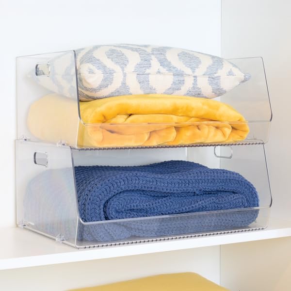 iDesign Stackable Open-Front Storage Bin, Extra Long Organizer for Kitchen or Pantry, 4-Pack, Clear