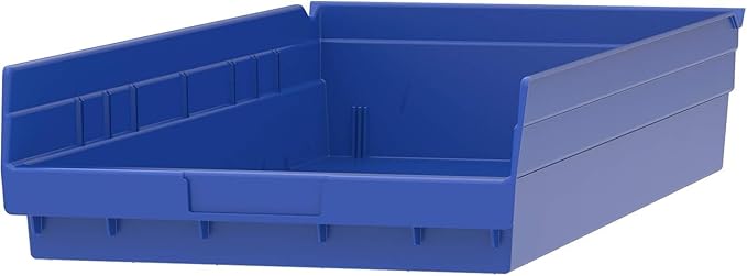 Akro-Mils 30174 Plastic Shelf Bins, Heavy Duty Storage Bins for Garage, Closet, and Drawer Organization, 24-Inch x 11-Inch x 4-Inch, Blue, 6-Pack