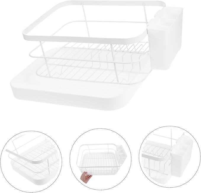 OUNONA Kitchen Tableware Drainer Rack Dish Drying Racks for Kitchen Counter Dish Bowl Drain Easy Installation White