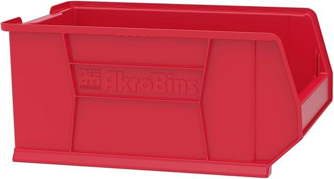 Akro-Mils 30288 Super-Size AkroBins Plastic Storage Bins, Space-Saving Stackable Bins for Garage, Classroom, Warehouse Organization, 24" L x 16" W x 11" H, Red, 1-Pack