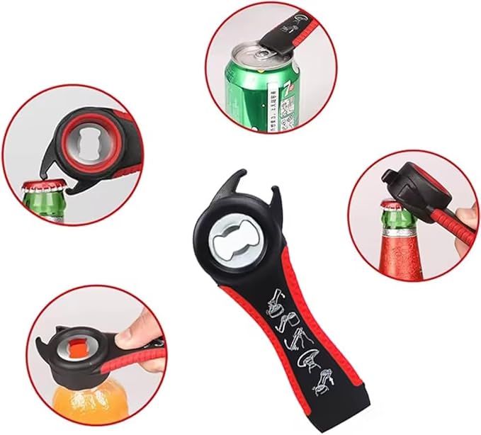 Jar Opener for Seniors & Weak Hands 4 in 1 – Arthritis-Friendly Bottle & Lid Opener with Non-Slip Rubber Grip, Easy Twist, Corkscrew – Essential Kitchen Tool for Elderly